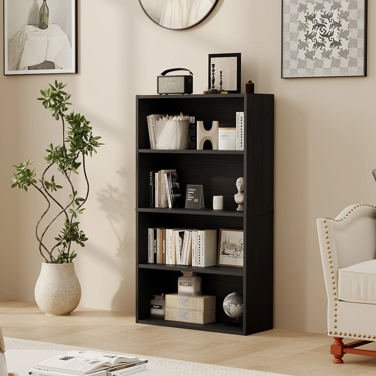 JHK Modern Wooden Open Bookcase
