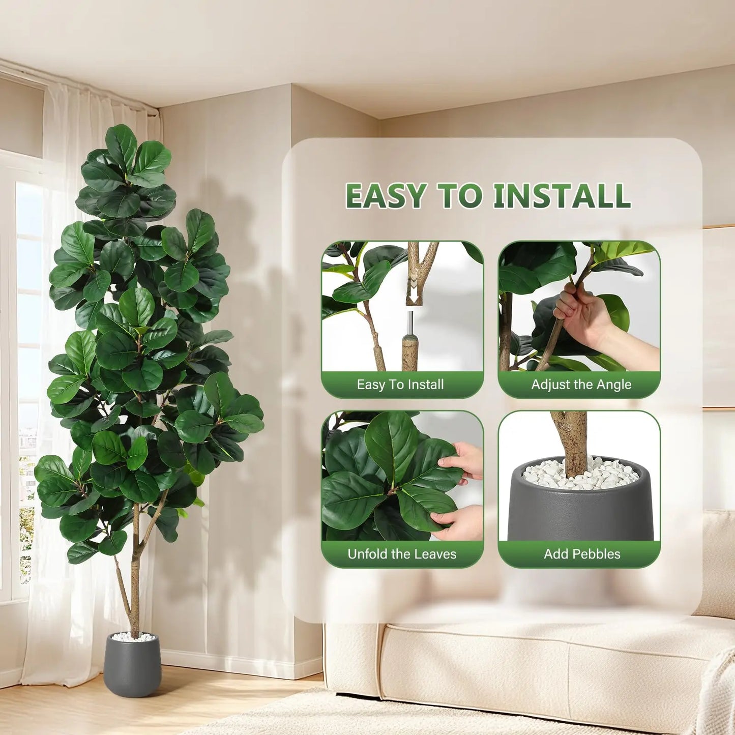Artificial Fiddle Leaf Fig Tree With 141 Leaves