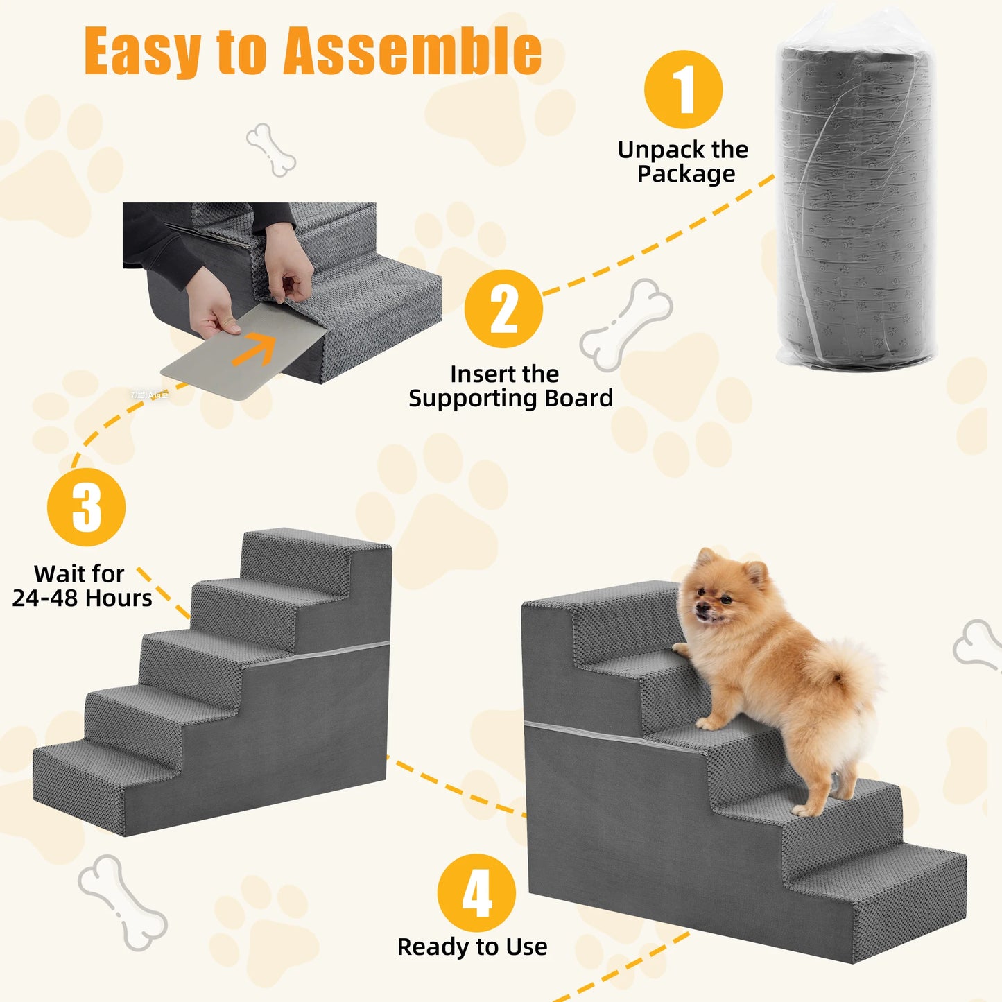 JHK Curved Foam Dog Stairs And Safety Ramp
