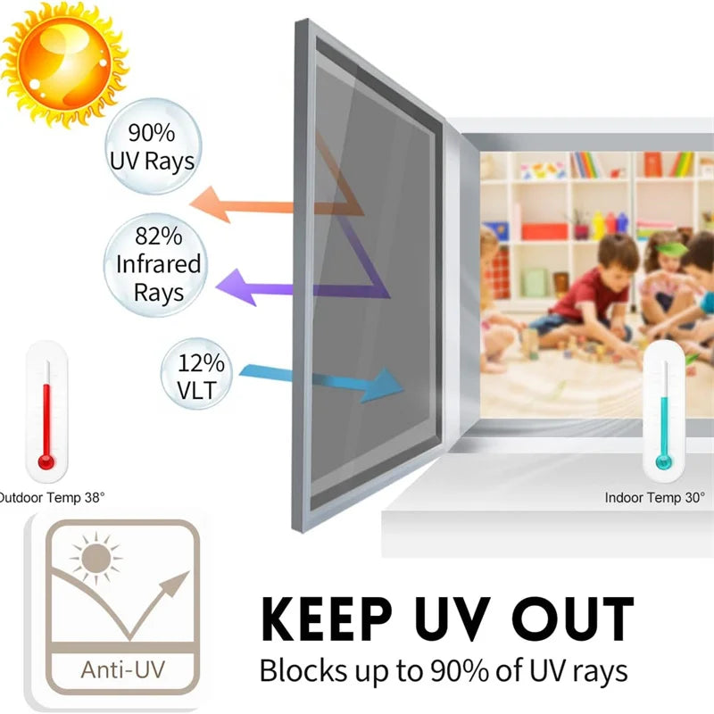 Daytime Privacy Window Film Non-Adhesive Cling Heat Control
