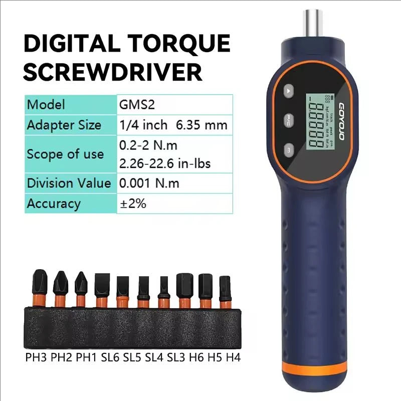 GOYOJO Digital Torque Screwdriver 7.08–70.8 In-lb / 0.8–8 Nm, 1/4' Adjustable Torque Screwdriver Set with Buzzer & Magnetic Bits, 999 Data Storage, for Gunsmithing, Electronics, and Mounting