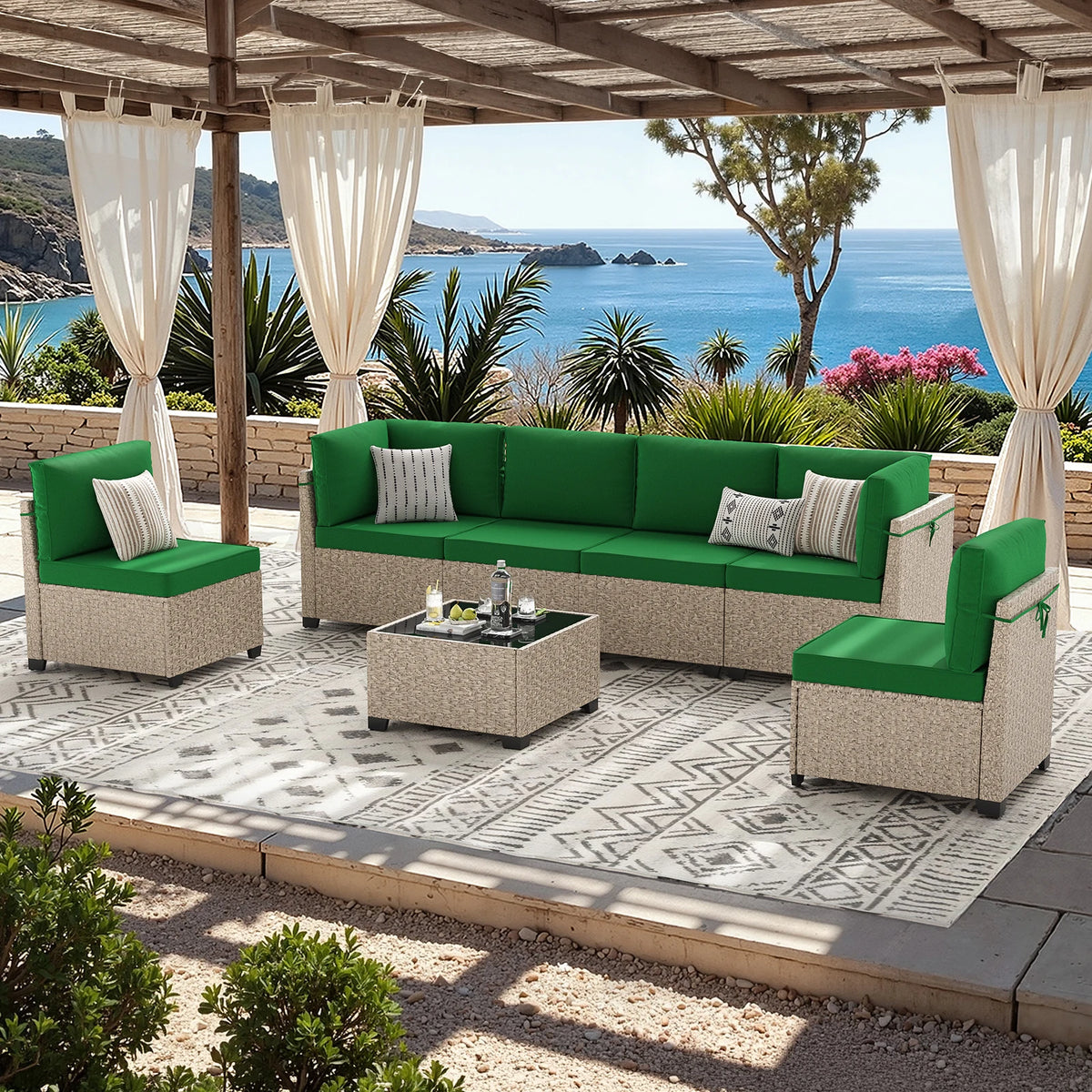 All Weather Rattan Patio Furniture Set With Glass Table