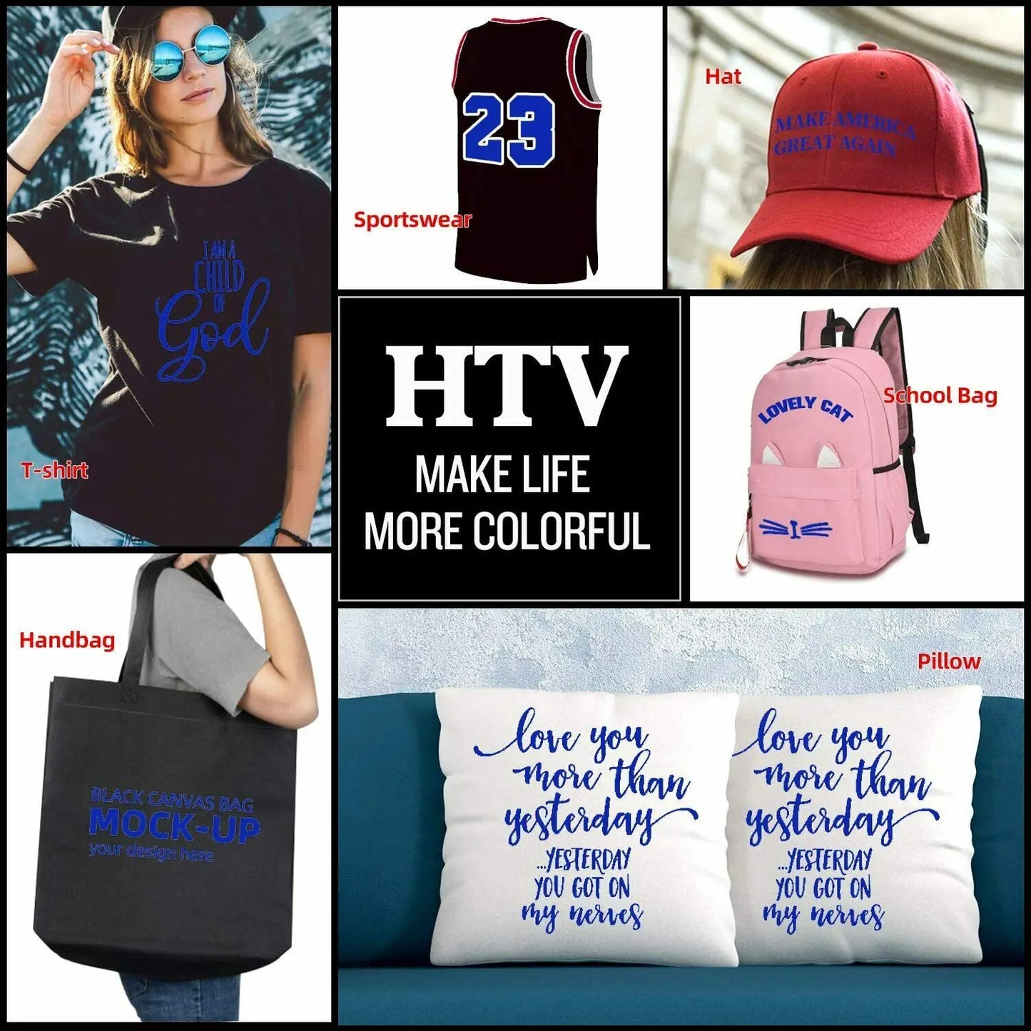 HTVRONT 12"X20ft/30x600cm Heat Transfer Vinyl Roll for T-shirt Garment Craft Heat Press DIY HTV Film For Printing Clothes Cricut