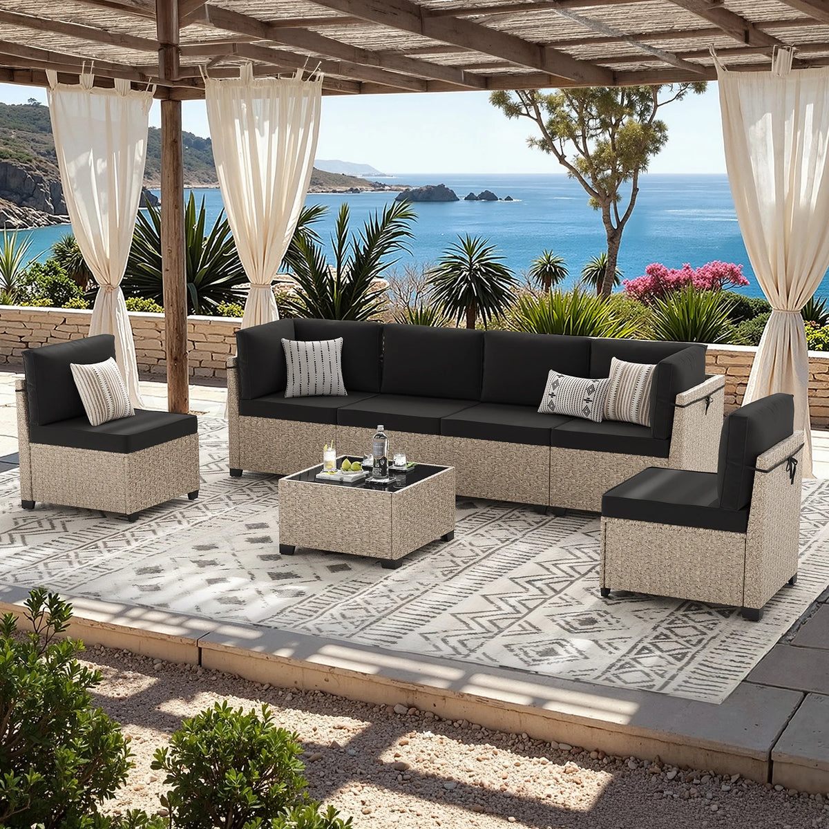 All Weather Rattan Patio Furniture Set With Glass Table