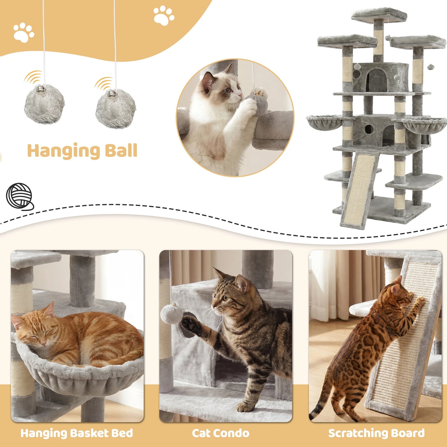 FOOWIN Cat Tree Tower With Scratching Posts And Condos