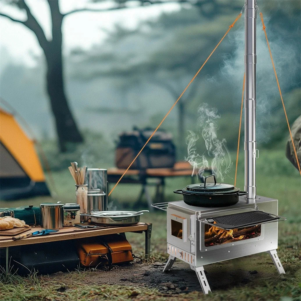 Unho Portable Wood Burning Stove With Chimney Pipes