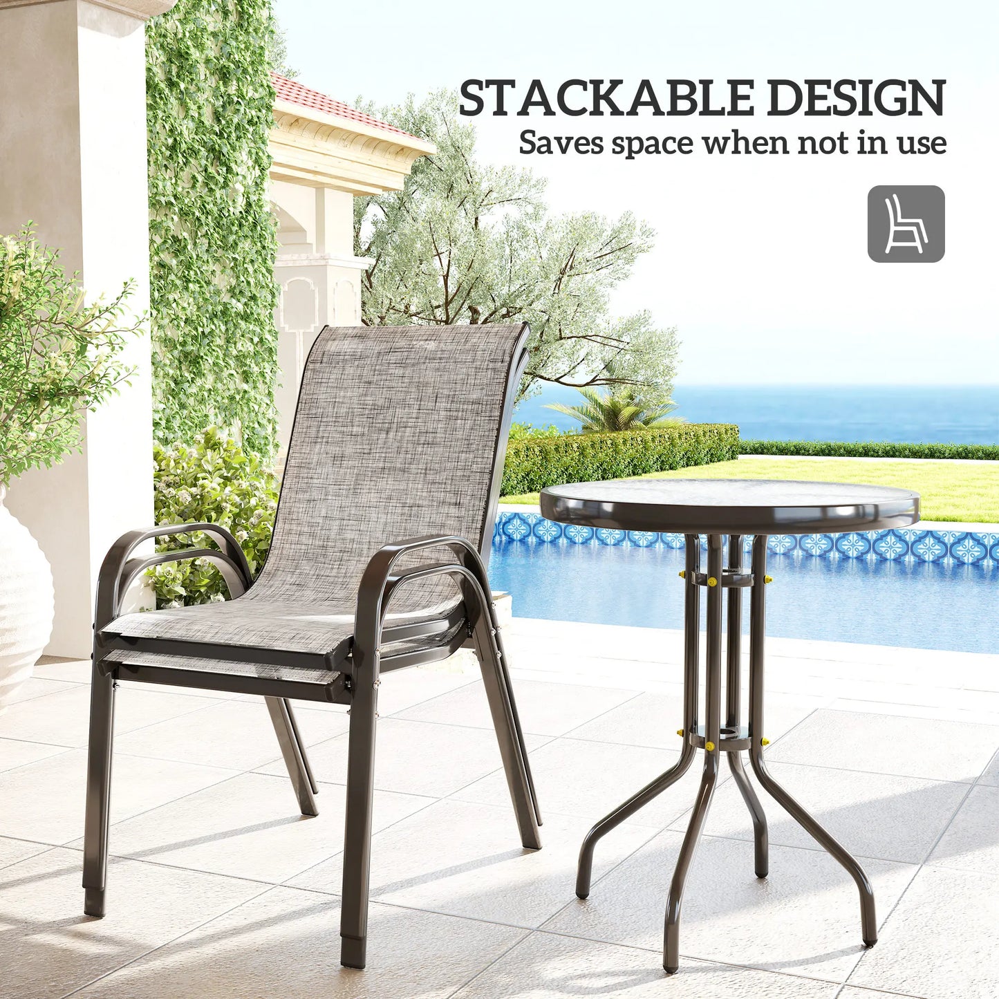 Outsunny Outdoor Metal Bistro Set With Stackable Chairs