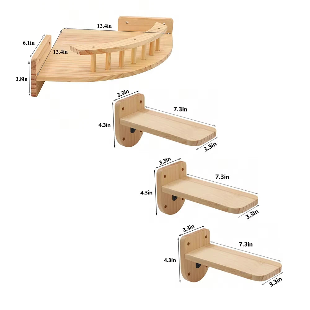 CWV Corner Pine Wood Wall Mounted Cat Hammock Steps