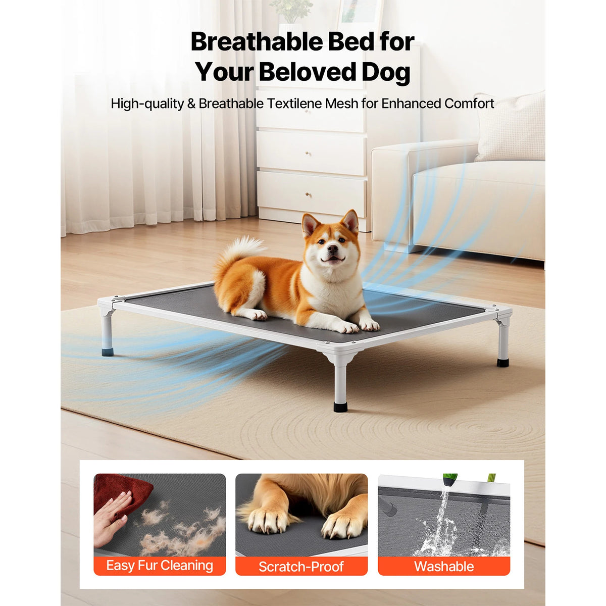 SucceBuy Portable Elevated Dog Bed With Breathable Mesh