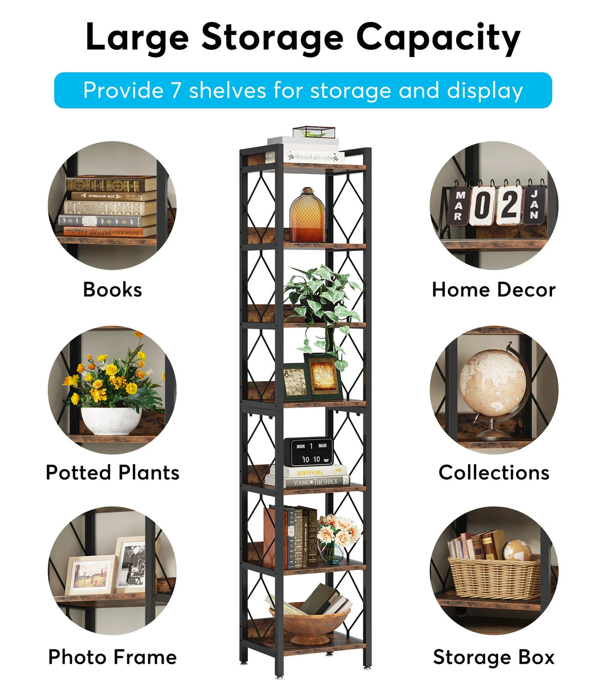Tribesigns 7 Tier Modern Narrow Bookshelf