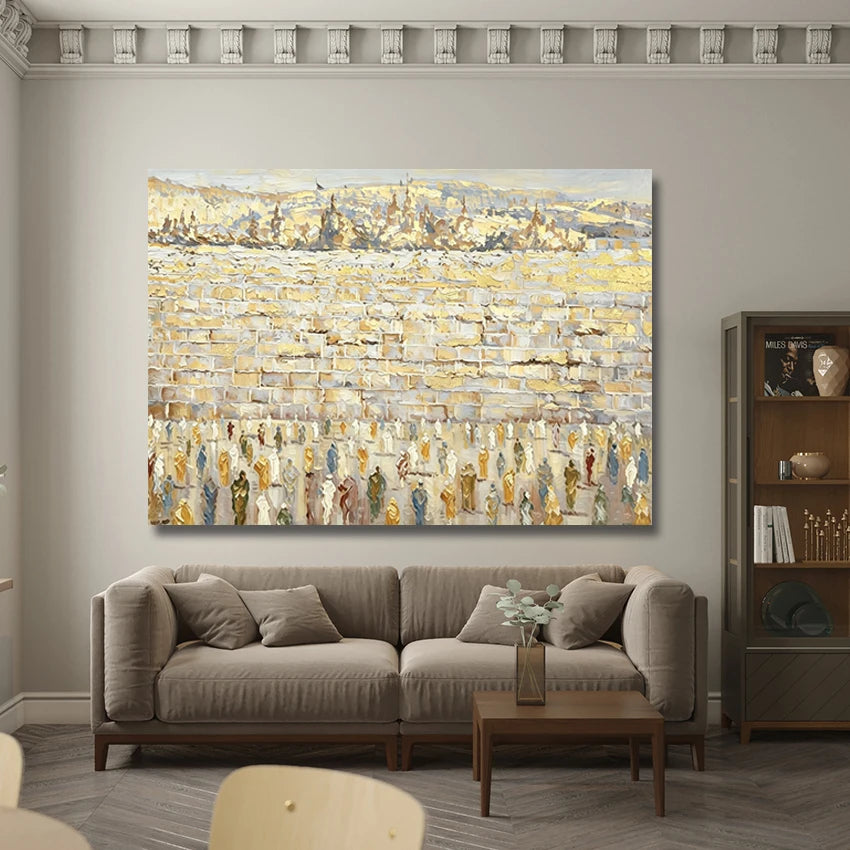Original Western Wall Canvas Picture, Textured Jewish Canvas Wall Art, Unframed Jerusalem Kotel Wall Oil Painting, Hand-painted