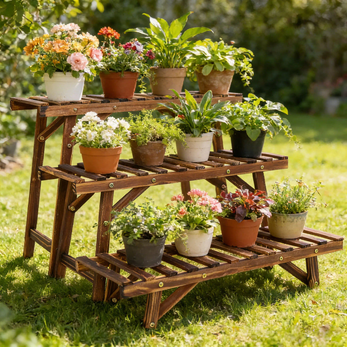 Modern Wooden Plant Stand Display Rack For Indoor Use