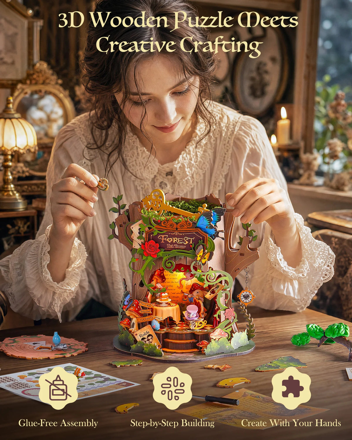 Rolife Forest Tea Party 3D Wooden Music Box Kit