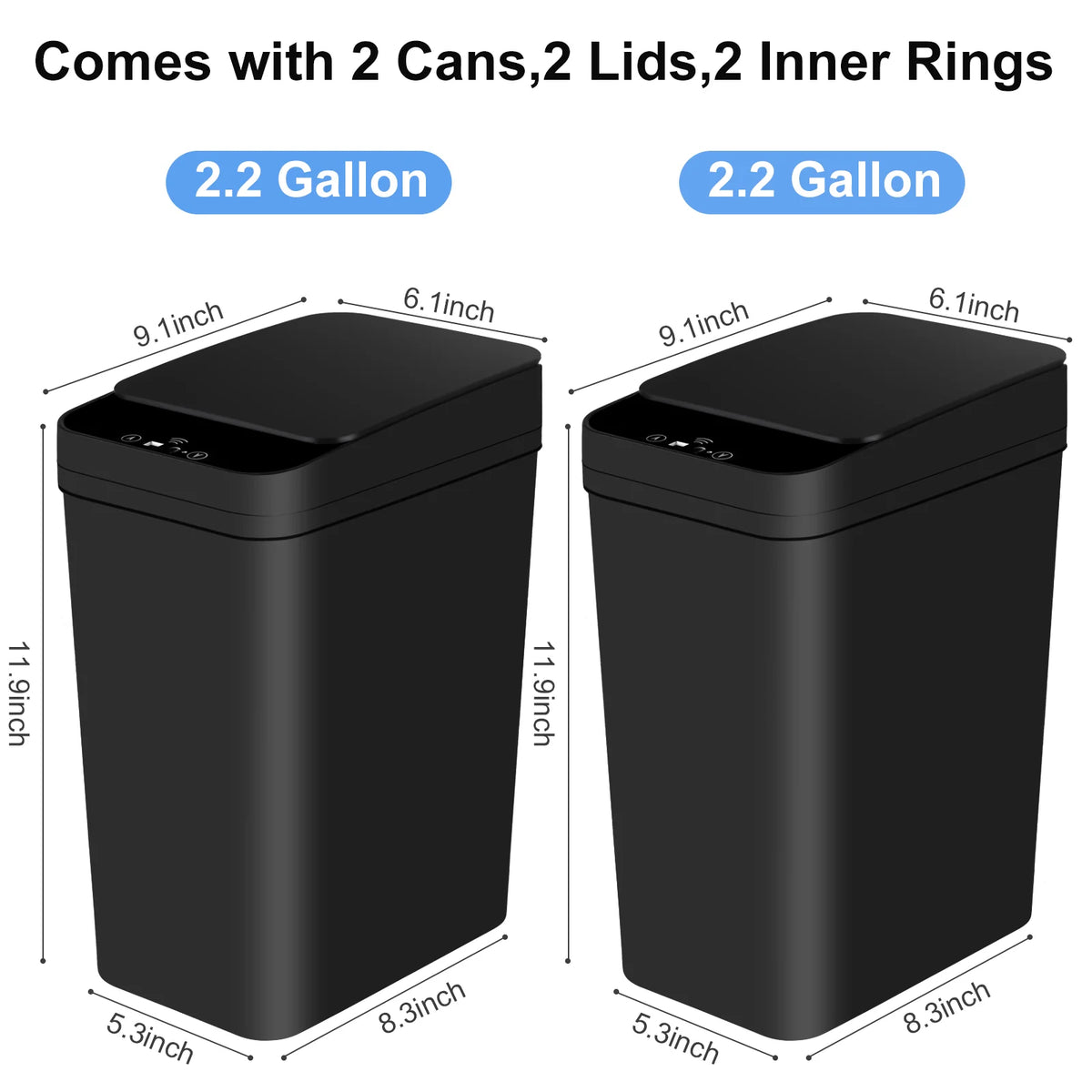 Two Pack Touchless Motion Sensor Trash Cans Slim Design