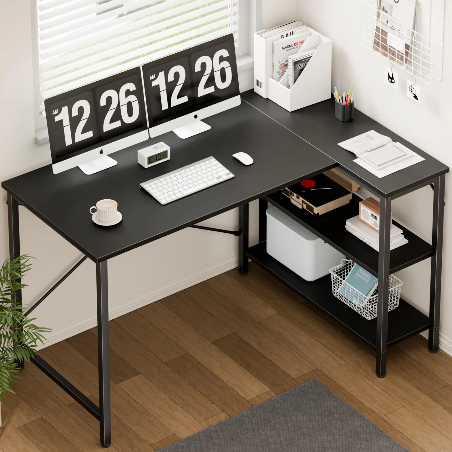 JHK L Shaped Computer Desk With Storage Shelves