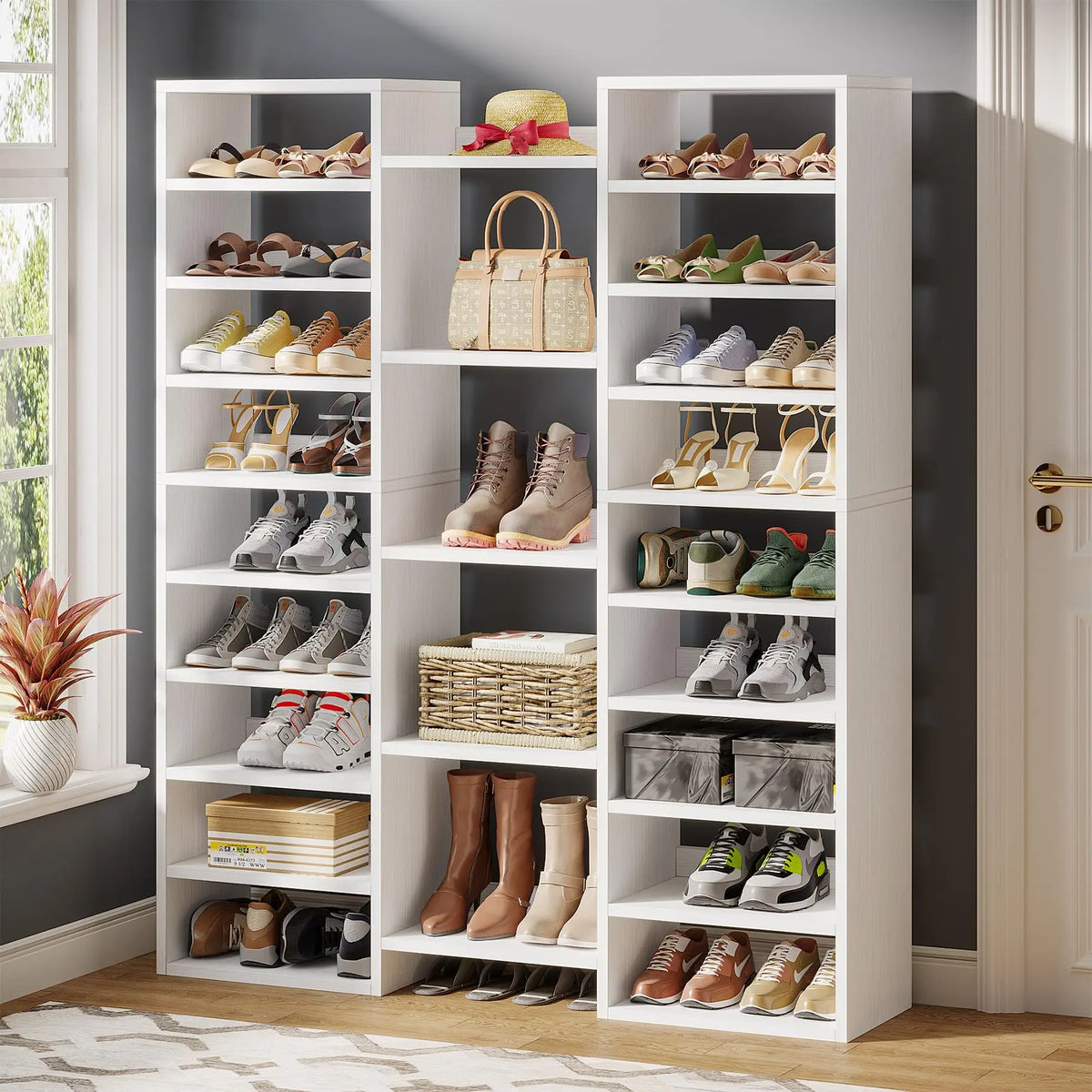 14-Tier Freestanding Wood Shoe Rack Storage Cabinet