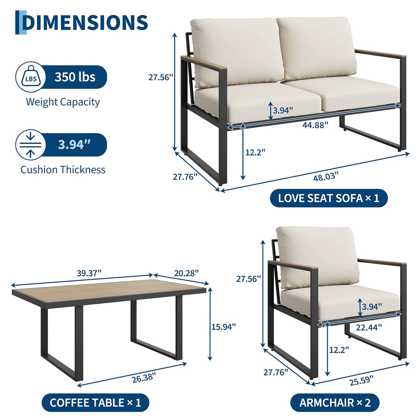 HobbyLane Modern Patio Sectional Sofa With Coffee Table