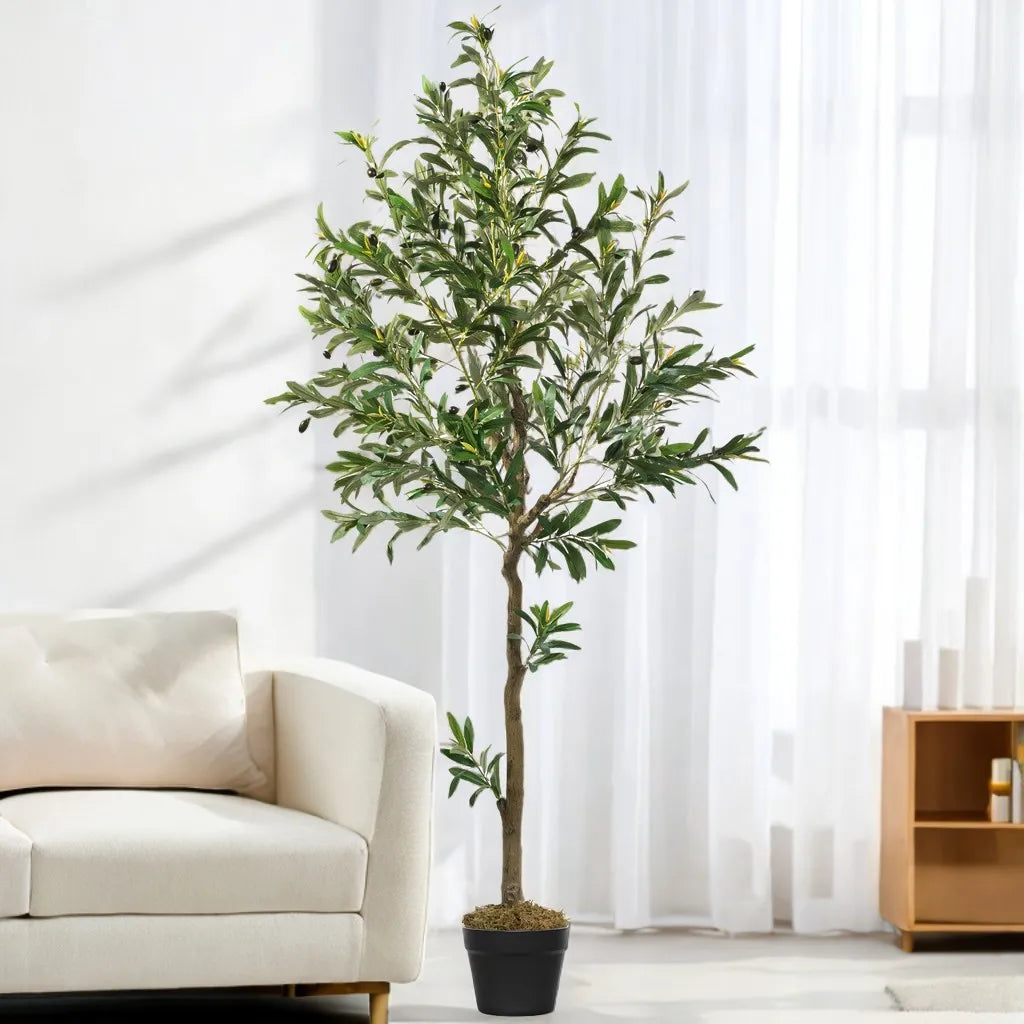 Olitree Faux Olive Tree With Wood Trunk And Pot