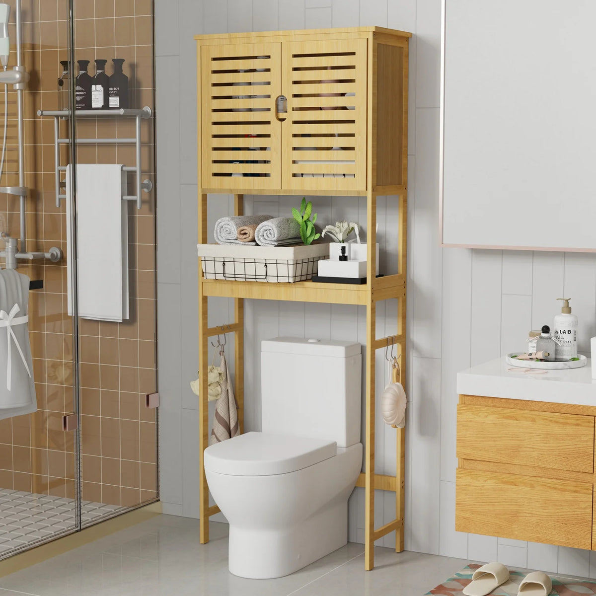Bamboo Over The Toilet Bathroom Storage Rack