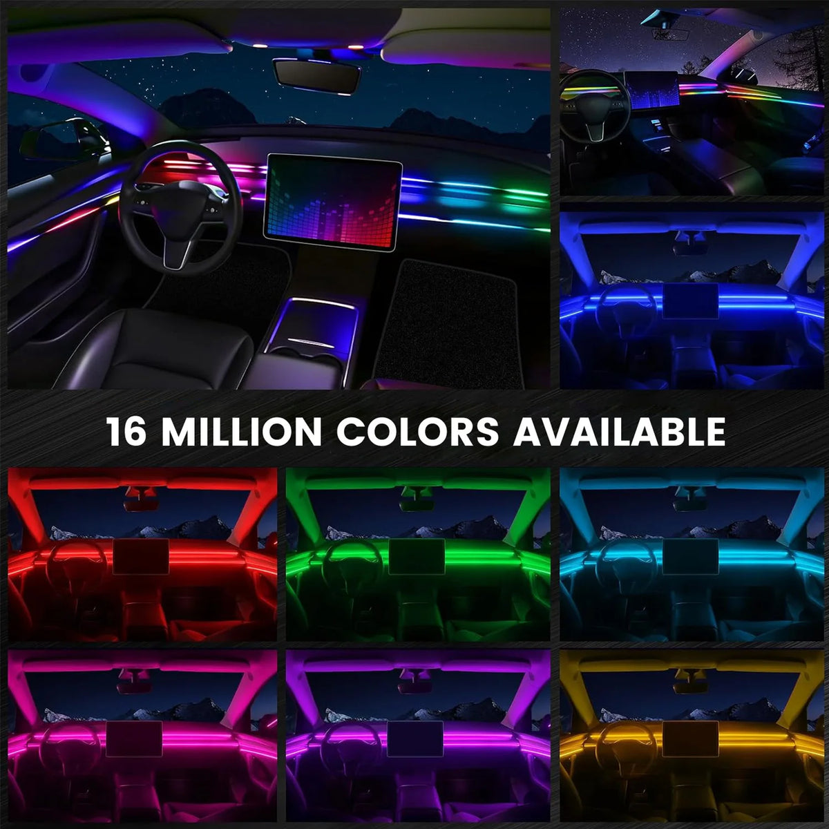 Interior Car LED Strip Lights With App Control RGB Kit
