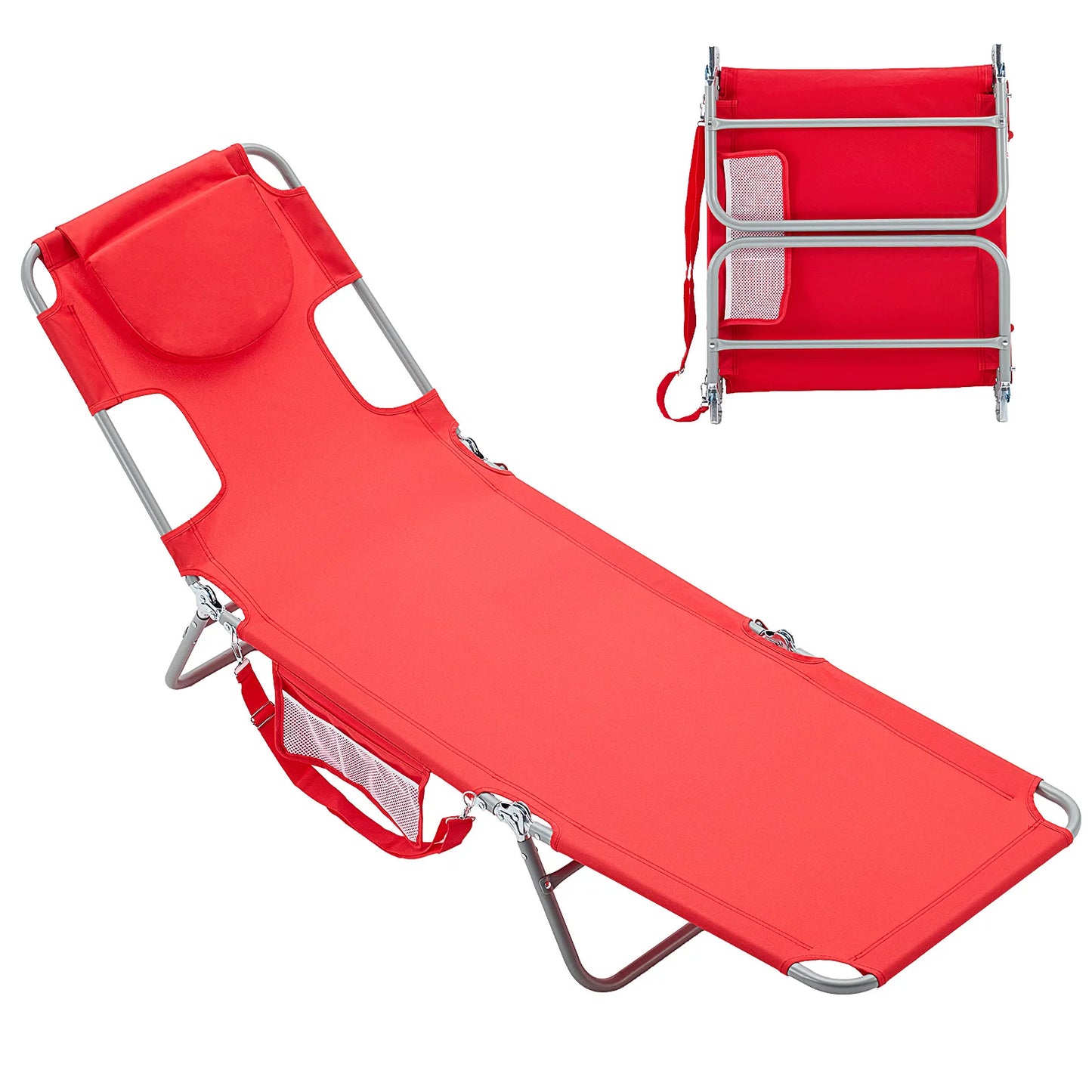 JHK Adjustable Recline Beach Lounge Chair With Face Holes