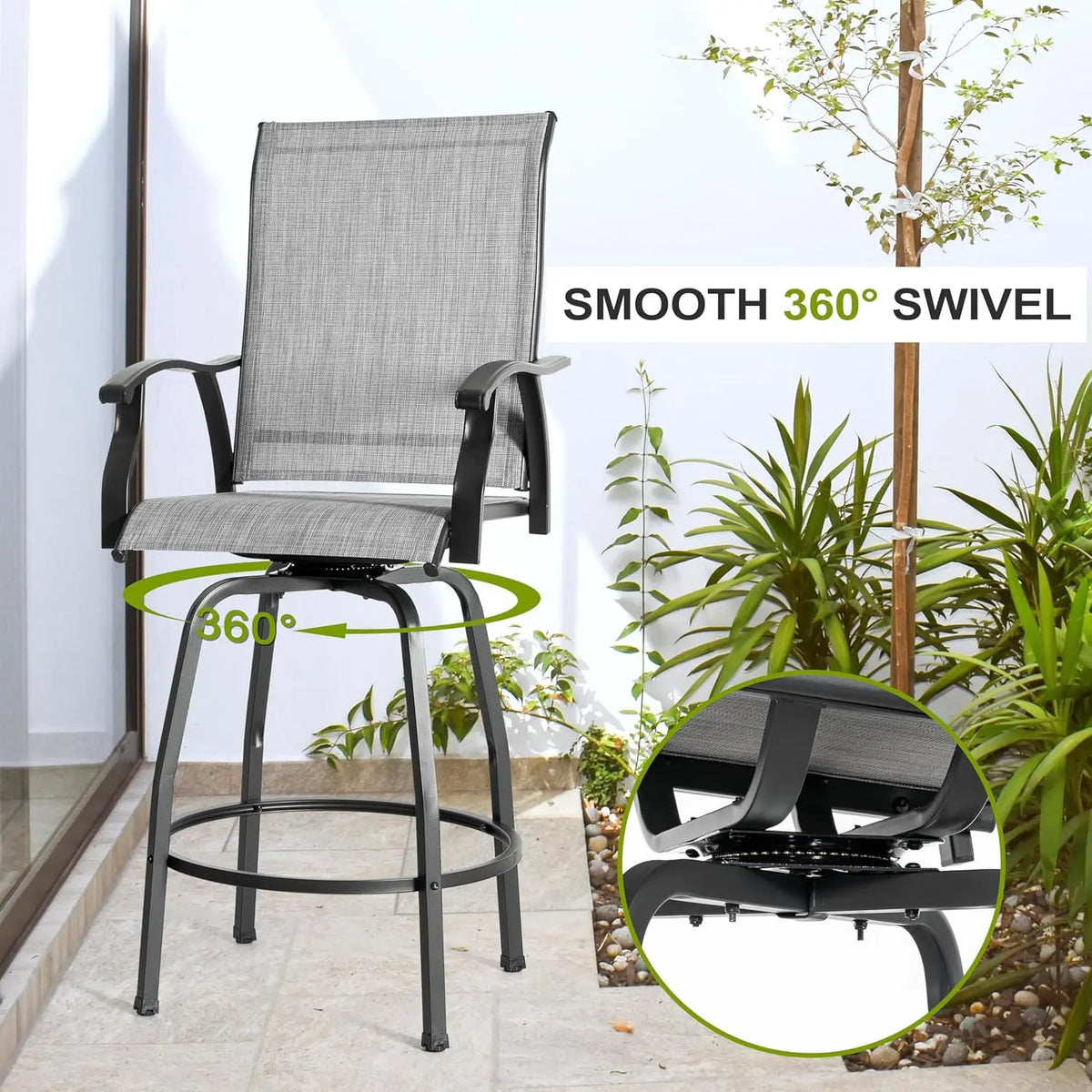 Outdoor Glass Table Bar Set With Swivel Stools