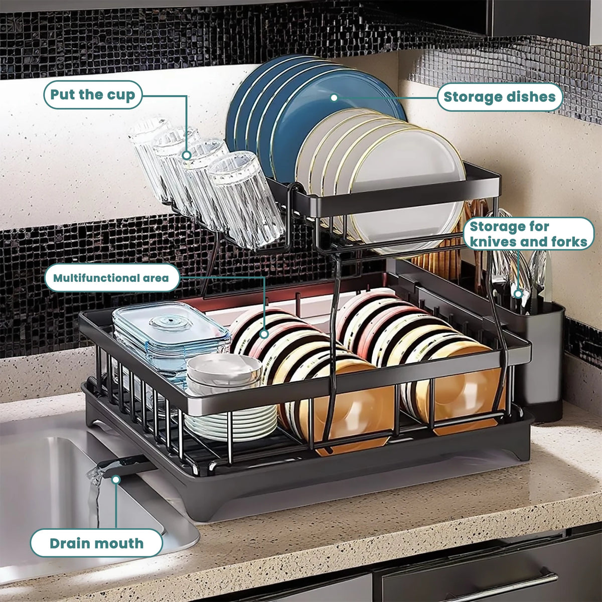 Two Tier Kitchen Dish Drying Rack