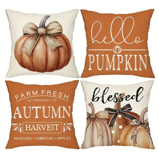 Set of 4 Pumpkin Throw Pillow Covers Autumn Harvest Decor
