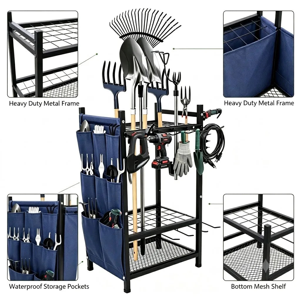 Heavy Duty Garden Tool Storage Organizer Rack